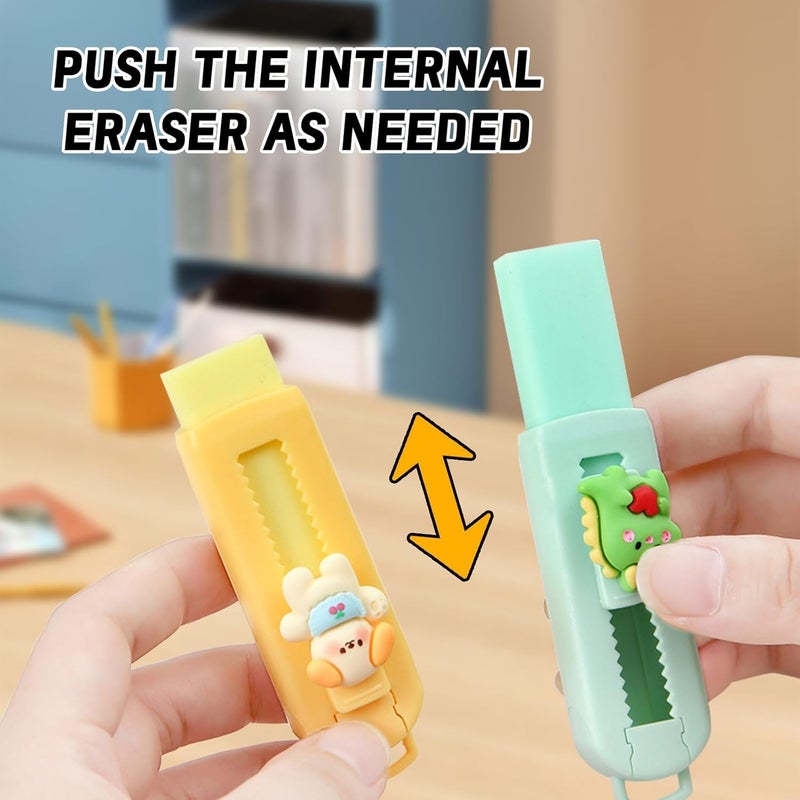BetterJonny Sliding Retractable Eraser, 4 Color Push Pull Erasers and 8 Refills, Animal Erasers for Pencils Drawing(B) - Image 3